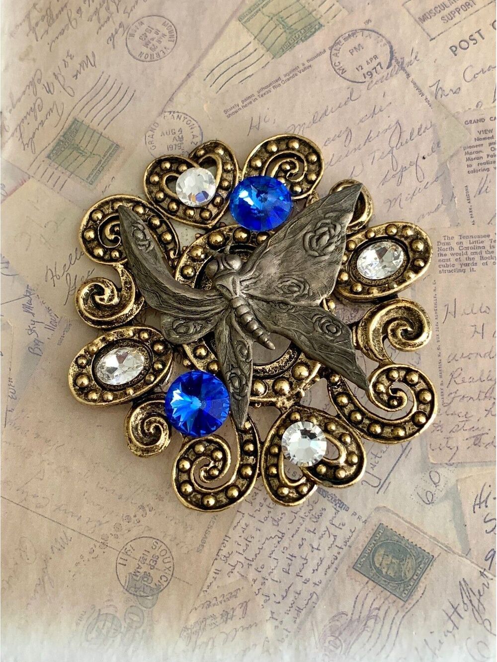 Handmade Magnet Brooch with Swarovski Crystals Elegant Butterfly Brooch